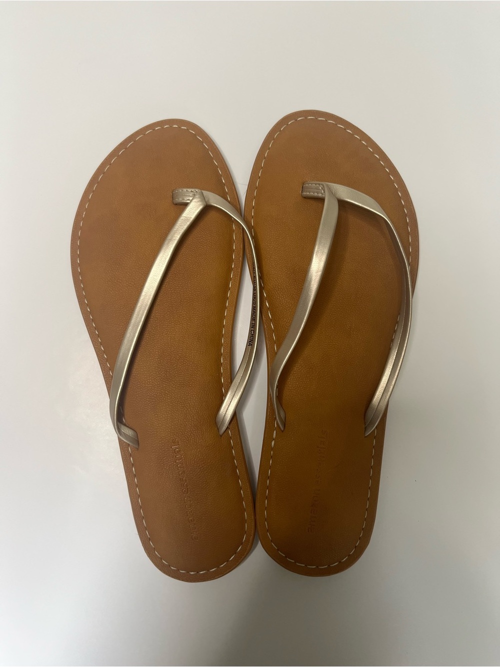 Women’s Brown Leather Flip Flop Sandals with Metallic Straps